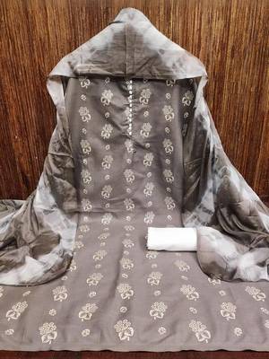 women grey printed floral dress material 3