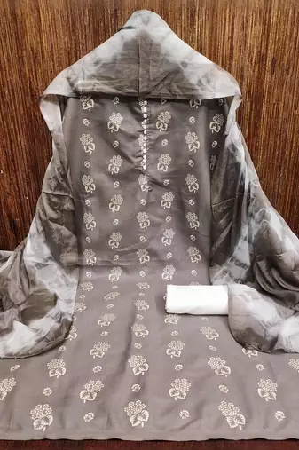 women grey printed floral dress material