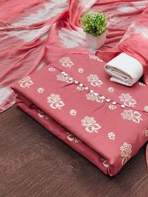 women peach printed floral dress material 1