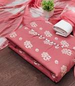 women peach printed floral dress material