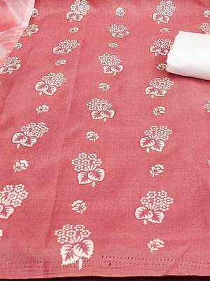women peach printed floral dress material 3