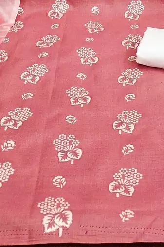 women peach printed floral dress material