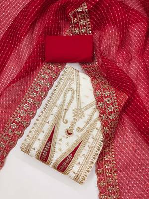paisley embroidered sequinned chanderi butti silk unstitched dress material 1