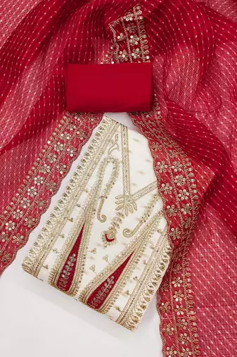 paisley embroidered sequinned chanderi butti silk unstitched dress material