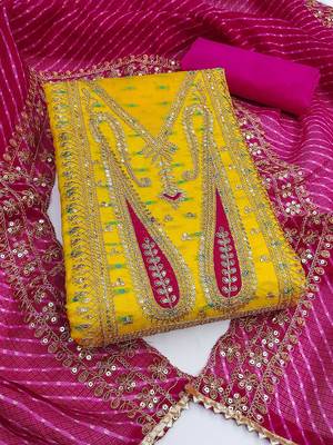 paisley embroidered sequinned chanderi butti silk unstitched dress material 1