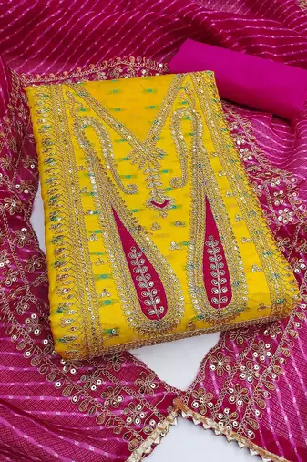 paisley embroidered sequinned chanderi butti silk unstitched dress material