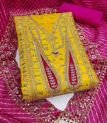 paisley embroidered sequinned chanderi butti silk unstitched dress material