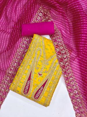 paisley embroidered sequinned chanderi butti silk unstitched dress material 2