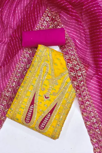 paisley embroidered sequinned chanderi butti silk unstitched dress material