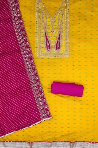 paisley embroidered sequinned chanderi butti silk unstitched dress material