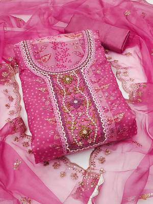 floral embroidered beads and stones organza semi-stitched dress material 1