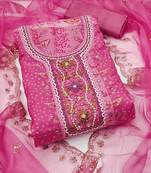 floral embroidered beads and stones organza semi-stitched dress material
