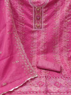 floral embroidered beads and stones organza semi-stitched dress material 3