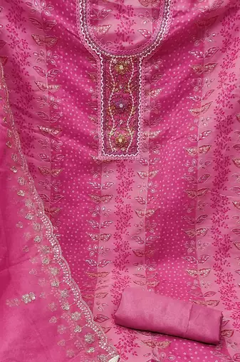 floral embroidered beads and stones organza semi-stitched dress material