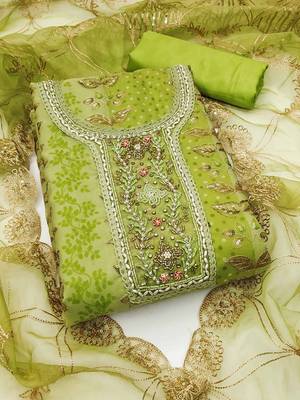 embroidered organza semi-stitched dress material 1