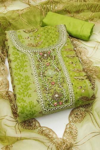 embroidered organza semi-stitched dress material