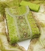 embroidered organza semi-stitched dress material