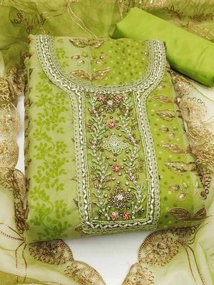 embroidered organza semi-stitched dress material 2