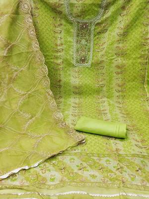 embroidered organza semi-stitched dress material 3
