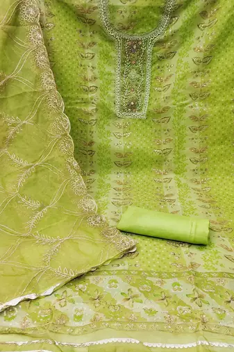 embroidered organza semi-stitched dress material