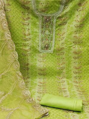 embroidered organza semi-stitched dress material 4