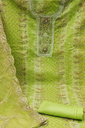 embroidered organza semi-stitched dress material