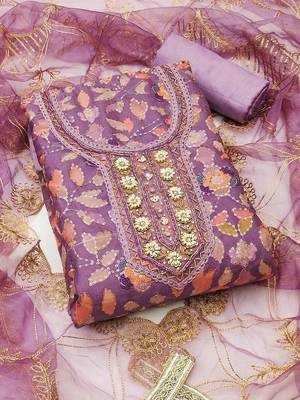 embroidered organza semi-stitched dress material 1