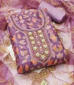 embroidered organza semi-stitched dress material