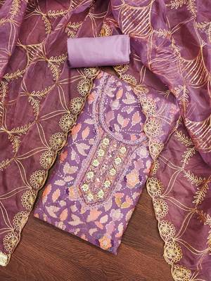 embroidered organza semi-stitched dress material 2