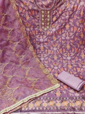 embroidered organza semi-stitched dress material 3