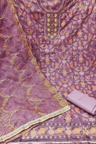 embroidered organza semi-stitched dress material