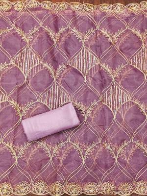 embroidered organza semi-stitched dress material 4