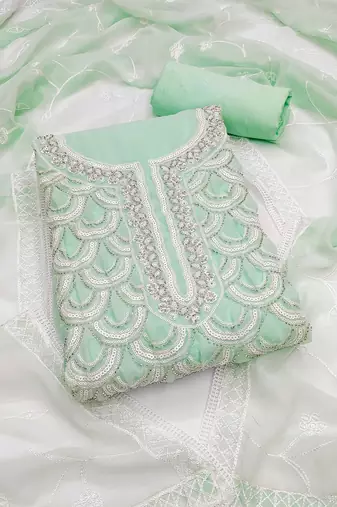 ethnic motifs embroidered beads and stones unstitched dress material