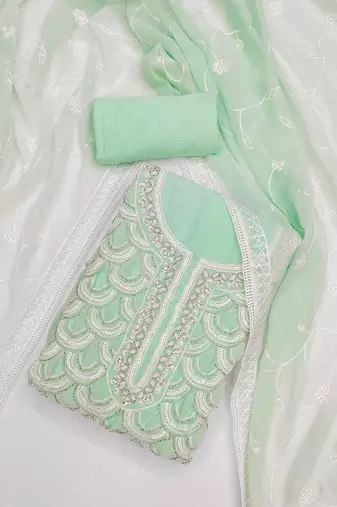 ethnic motifs embroidered beads and stones unstitched dress material