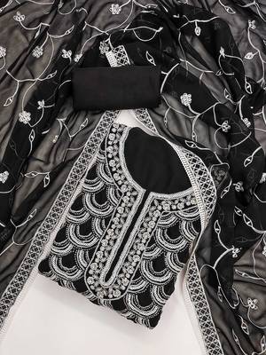 ethnic motifs embroidered beads and stones unstitched dress material 1