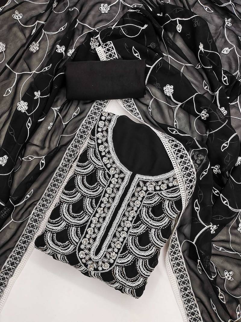ethnic motifs embroidered beads and stones unstitched dress material