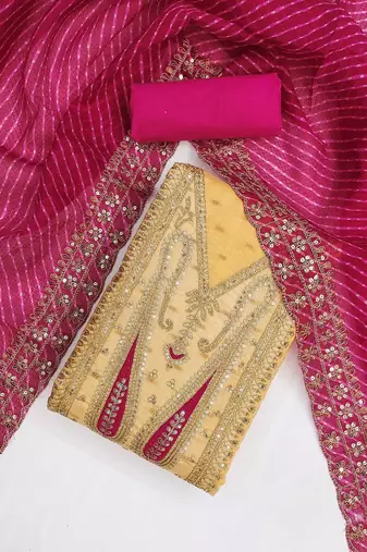 paisley embroidered sequinned chanderi butti silk unstitched dress material