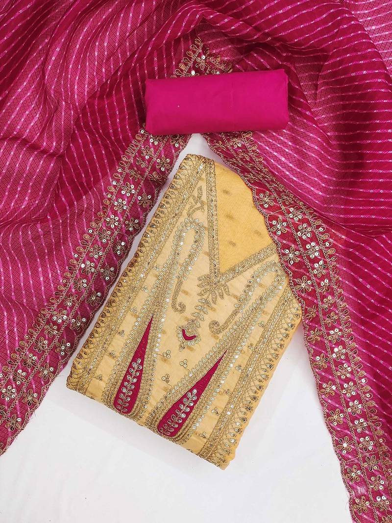 paisley embroidered sequinned chanderi butti silk unstitched dress material