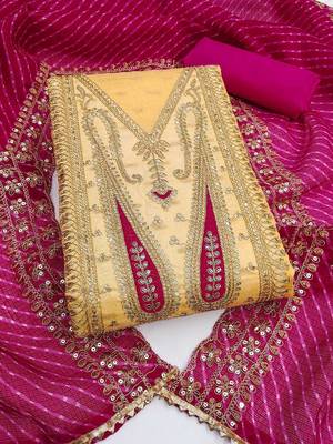 paisley embroidered sequinned chanderi butti silk unstitched dress material 2