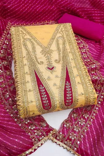 paisley embroidered sequinned chanderi butti silk unstitched dress material