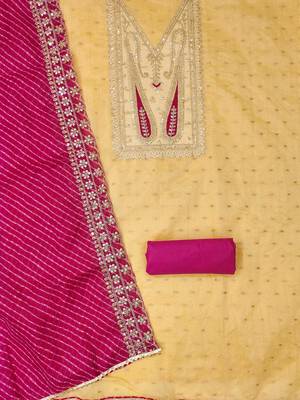 paisley embroidered sequinned chanderi butti silk unstitched dress material 3