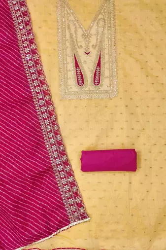 paisley embroidered sequinned chanderi butti silk unstitched dress material
