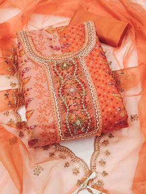 embroidered organza semi-stitched dress material 1
