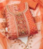 embroidered organza semi-stitched dress material