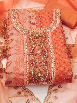 embroidered organza semi-stitched dress material 2