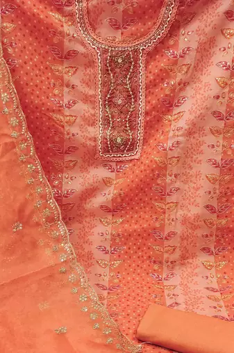 embroidered organza semi-stitched dress material