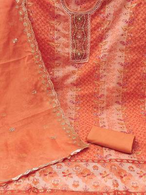 embroidered organza semi-stitched dress material 4