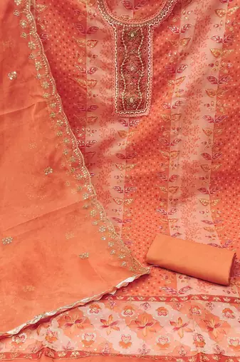 embroidered organza semi-stitched dress material