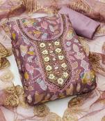 floral embroidered beads and stones organza semi-stitched dress material