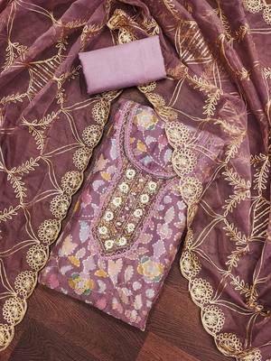 floral embroidered beads and stones organza semi-stitched dress material 2